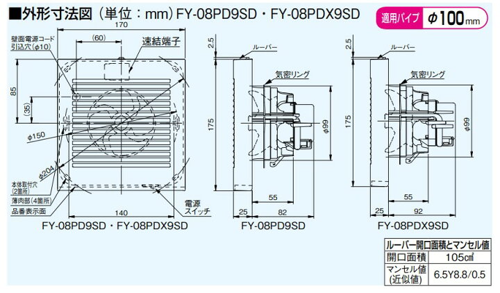 楽天市場】パナソニック 換気扇 FY-08PD9SD パイプファン排気形 (速結  