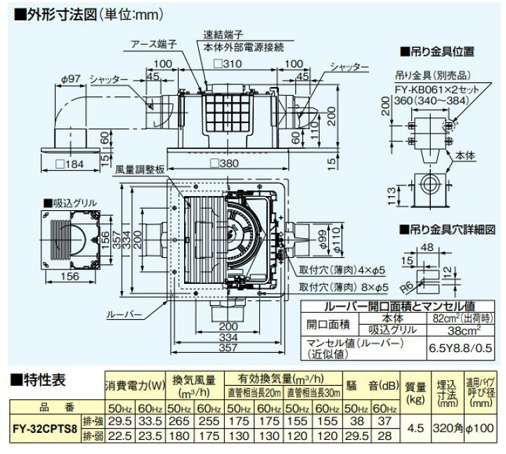 楽天市場】パナソニック 換気扇 FY-32CPTS8 天埋換気扇（樹脂）2部屋 