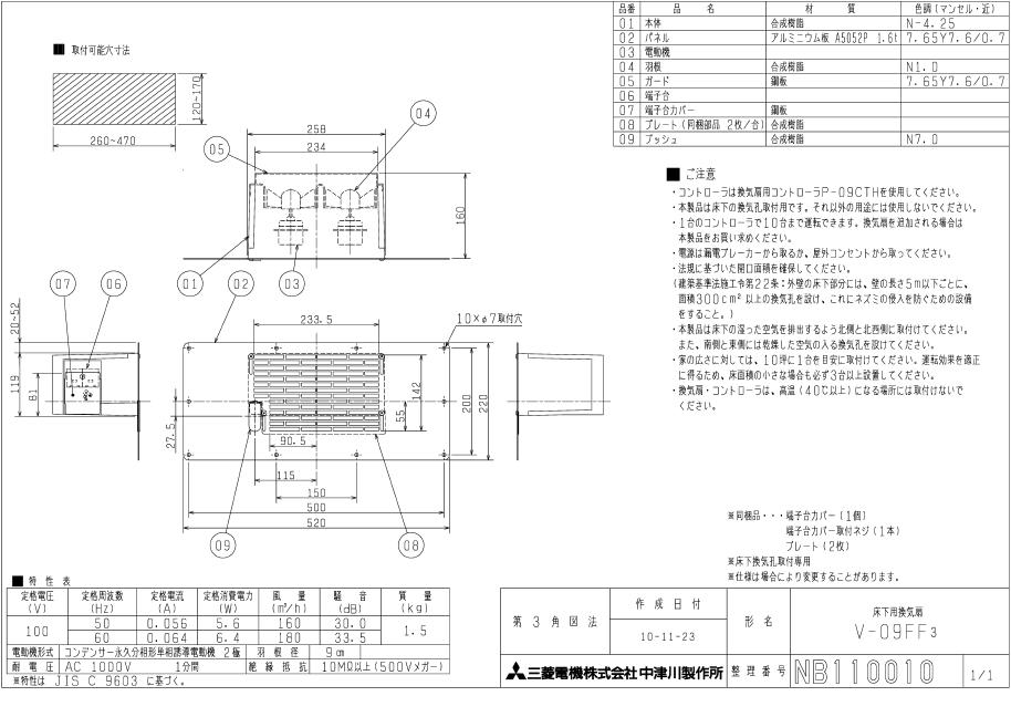 毎週更新 三菱電機 MITSUBISHI 用途別換気扇 床下用換気扇 V-09FFS3