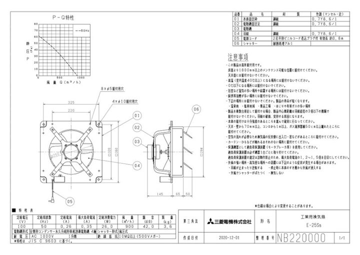 楽天市場】E-25S5 三菱 換気扇 換気扇 [本体]工業用換気扇 シャッター 
