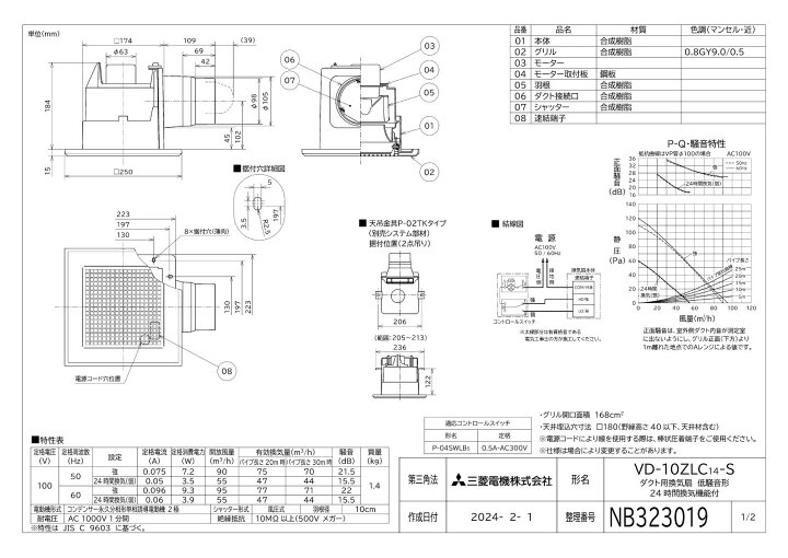 楽天市場】三菱【VD-10ZLC14-S】 換気扇 ダクト用換気扇 天井埋込形 
