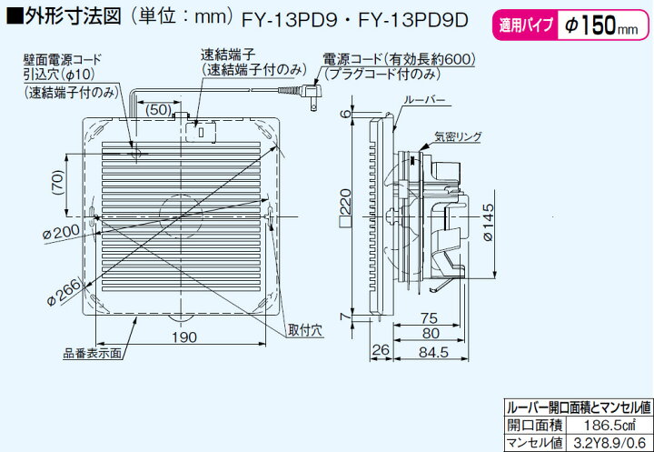 楽天市場】パナソニック 換気扇 FY-13PD9 格子ルーバー形 居室・洗面所 