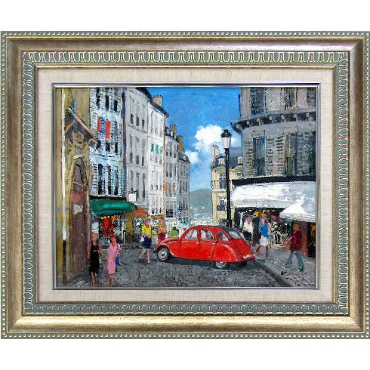 油彩画 斉藤要 「南フランスの街」 F6号 油絵 額入り 風景画 真筆 肉筆 