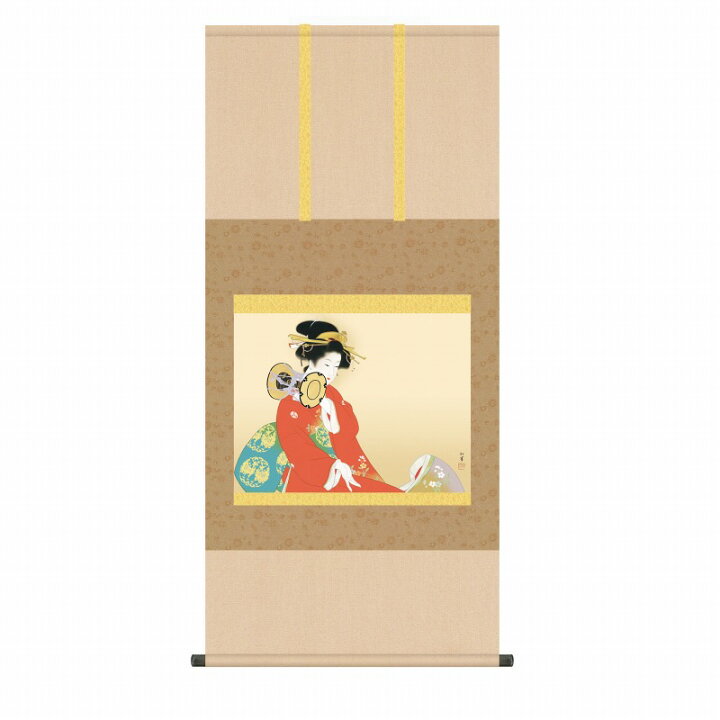 楽天市場 風鎮 自在付き 上村松園 鼓の音 掛軸 尺五横 約54 5ｘ115cm 高精彩巧芸画 手彩入り 掛け軸 表装済み 新品 桐箱収納 複製画 人物画 名画掛軸 日本画 太鼓 Kz2g9 023 やまとや画廊