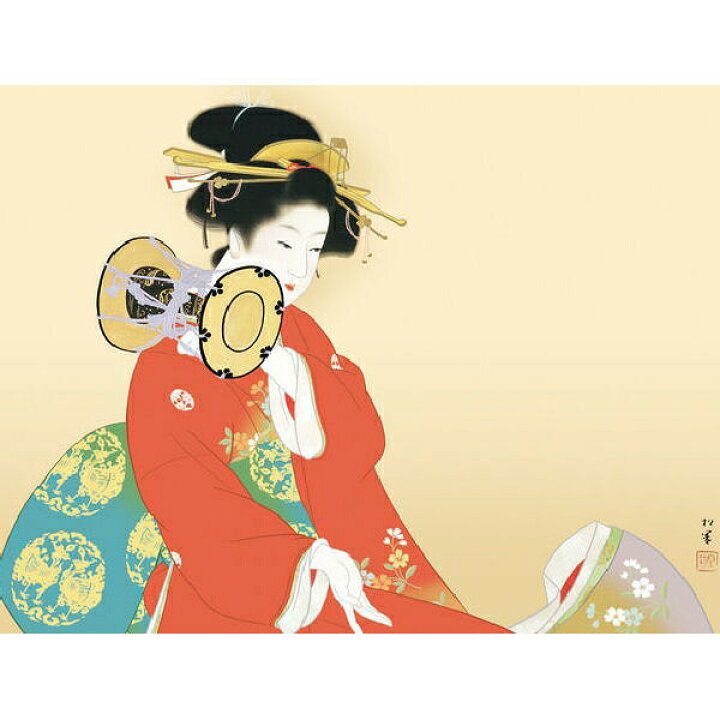 楽天市場】風鎮・自在付き 上村松園 「鼓の音」 掛軸 尺五横（約54.5 