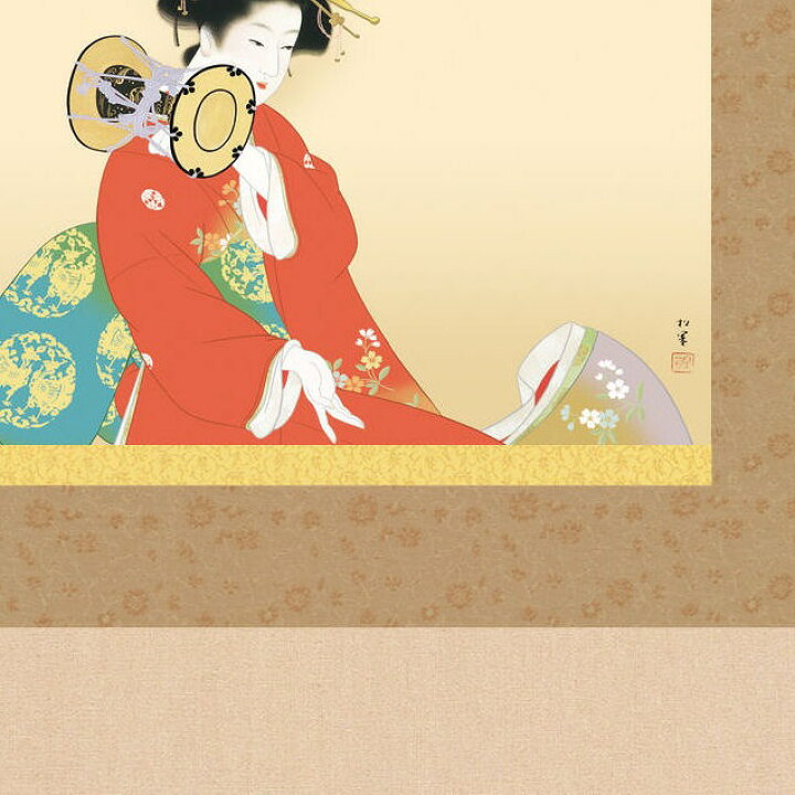 楽天市場 風鎮 自在付き 上村松園 鼓の音 掛軸 尺五横 約54 5ｘ115cm 高精彩巧芸画 手彩入り 掛け軸 表装済み 新品 桐箱収納 複製画 人物画 名画掛軸 日本画 太鼓 Kz2g9 023 やまとや画廊