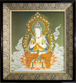 仏画 緞子 色紙額 「勢至菩薩・84027」 複製画 額付き（額外寸32.5x35.5cm） 新品 仏画 仏教美術 仏間に。仏事の飾りに。午年の守り本尊 厄除け