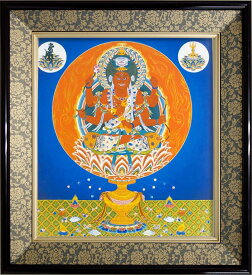 仏画 緞子 色紙額 「愛染明王」 複製画 額付き（額外寸32.5x35.5cm） 新品 仏画 仏教美術 仏間に。恋愛のお守りに。