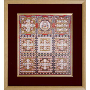 仏画 エンジ 色紙額 「金剛界曼荼羅」 複製画 額付き(額外寸32.5x35.5cm) 新品 仏間に。仏事の飾りに。佛画 マンダラ 密教 仏教美術 大日如来 九会曼荼羅