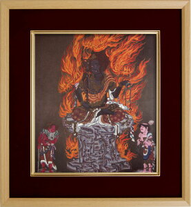 仏画 エンジ 色紙額 「不動明王」 複製画 額付き(額外寸32.5x35.5cm) 新品 仏画 仏教美術 仏間に。仏事の飾りに。酉年の守り本尊 お不動さん