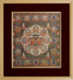 仏画 エンジ 色紙額 「法華曼荼羅」 複製画 額付き（額外寸32.5x35.5cm） 新品 仏間に。仏事の飾りに。佛画 マンダラ 仏教美術 法華経 八大菩薩