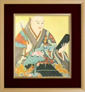 仏画 エンジ 色紙額 「日蓮聖人」 複製画 額付き(額外寸32.5x35.5cm) 新品 仏画 仏教美術 仏間に。仏事の飾りに。日蓮宗 法華経