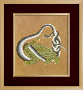 仏画 エンジ 色紙額 「北方神玄武」 複製画 額付き(額外寸32.5x35.5cm) 新品 仏画 仏教美術 仏間に。仏事の飾りに。風水 北方と冬を守護する霊獣