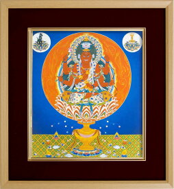 仏画 エンジ 色紙額 「愛染明王」 複製画 額付き（額外寸32.5x35.5cm） 新品 仏画 仏教美術 仏間に。恋愛のお守りに。