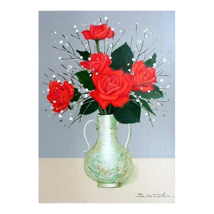 楽天市場】油彩画 F6号 千賀節子 「赤薔薇」 真筆 額入り 額装絵画 