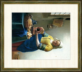 フェルメール 「牛乳を注ぐ女」」 F8号（額外寸64x56cm） 高精彩工芸画＋手彩入り 額付き 複製画 人物画 17世紀オランダの画家 バロック期