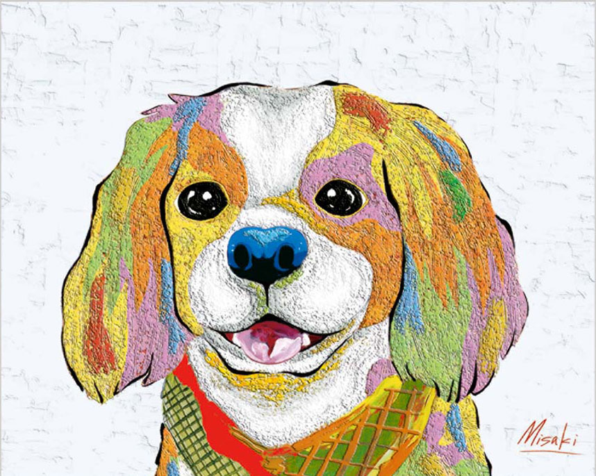 山口美咲 「キャバリア」 F8号（額外寸64ｘ56cm） 高精彩工芸画＋手彩入り 額付き 複製画 動物画 犬の絵 戌年 いぬ | やまとや画廊