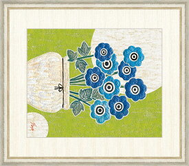 佐藤沙耶 「デルフィニウム」 F8号（額外寸64x56cm） 高精彩工芸画＋手彩入り 額付き 複製画 静物画 風水 開運画 おしゃれ きれいな色 青色の花