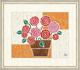 佐藤沙耶 「バラ」 F8号（額外寸64x56cm） 高精彩工芸画＋手彩入り 額付き 複製画 静物画 風水 開運画 おしゃれ きれいな色 ピンクと赤色の花