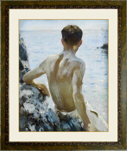 * ヘンリー・スコット・テューク 「Beach Study」 キャンバスにジクレー 複製画 新品 額付き 絵画 洋画 肖像画 人物 ビーチ 少年 イギリスの画家 ニューリン派