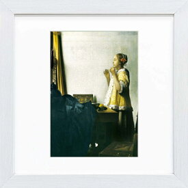 フェルメール「真珠のネックレスを持つ少女」額外寸28x28cm 美術工芸画 ジクレー版画 額入り 複製画 バロック期 17世紀オランダの画家 パール 首飾り ベルリン国立美術館所蔵