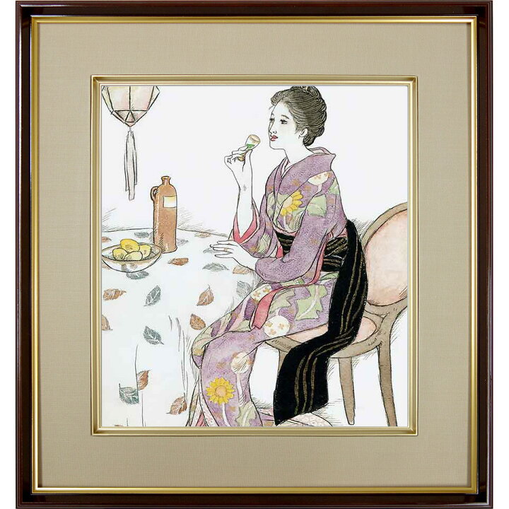 楽天市場】色紙額 竹久夢二「青い酒」 複製色紙額 特殊工芸画 額入り  