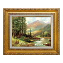 絵画　F6号　ロバート・ウッド 「山と川の風景｣　複製画　世界の名画　額入り　風景画　大自然を描いた　アメリカの風景画家　新額シート