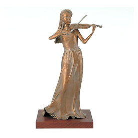 彫刻　大道寺光弘　「奏風」　ブロンズ像　銅製　桐箱入り　銘あり　木台付き　人物像　立像　バイオリンを弾く女性　楽器　音楽　高さ約32cm　高岡銅器