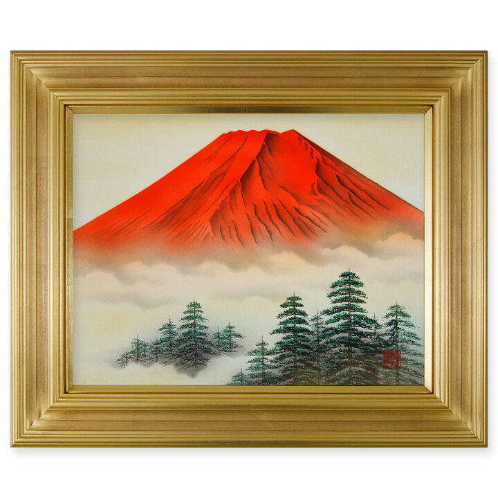 楽天市場】絵画 土屋妙堂／筆 「開運招福 赤富士」 F6号 日本画 複製 