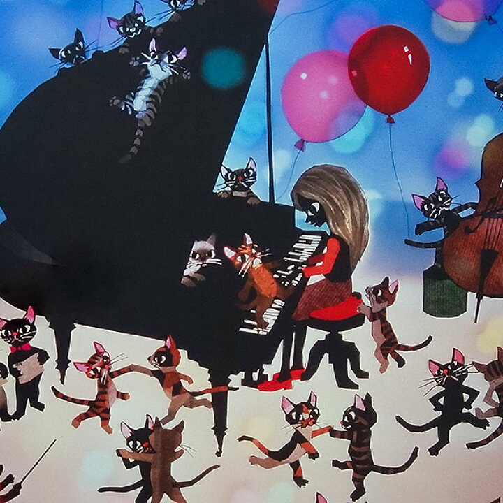 楽天市場】藤城清治 「猫と少女の音楽会」 セリグラフ シルク 