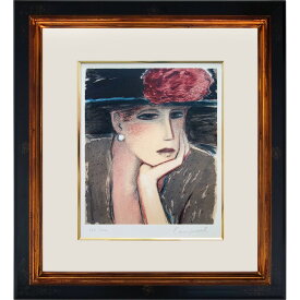版画　カシニョール 「赤い花飾り」 リトグラフ　額付き　1992年制作　LE POMPON ROUGE 　人物画　女性の肖像　美人画　真作保証　おしゃれ　新品同様の美品です