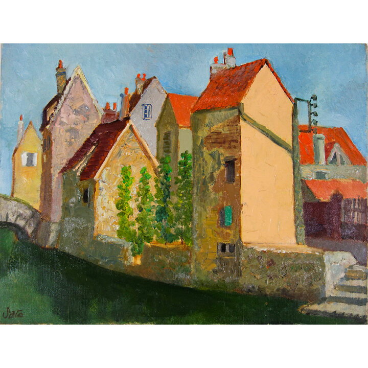 楽天市場】油彩画 佐藤真一 「川沿いの家 CHARTRES FRANCE」 F6号 額 
