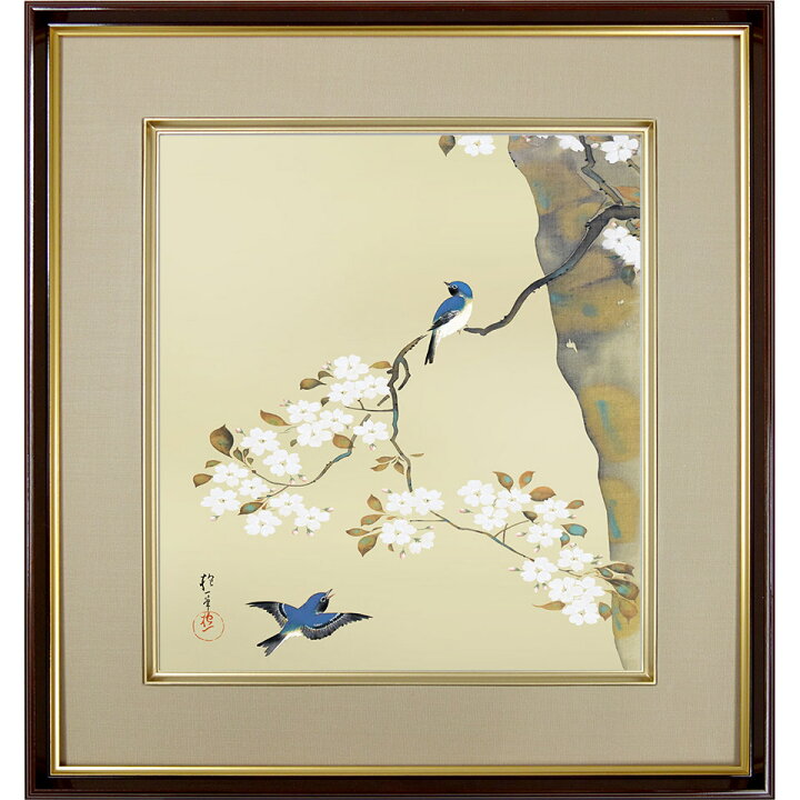楽天市場】酒井抱一「桜に小禽図」複製画 額入り 色紙額 特殊工芸画 