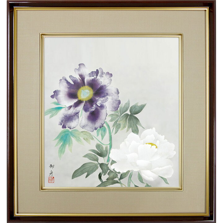 楽天市場】速水御舟「牡丹双華」複製画 額入り 色紙額 特殊工芸画 富貴 