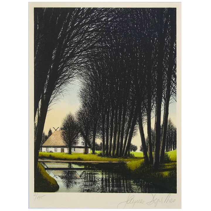 ジャック・デペルト『秋の水辺』リトグラフ【真作保証】 ふさがっ 絵画 