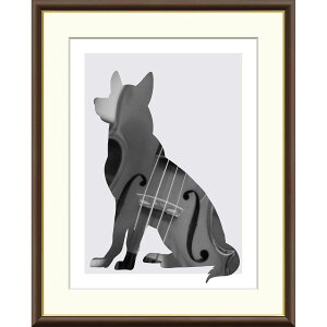 山口美咲 「Violin」 F8号(額外寸61x49cm) 高精彩工芸画 額付き 複製画 動物画 バイオリン 犬のシルエット モダンアート 柴犬 おしゃれ