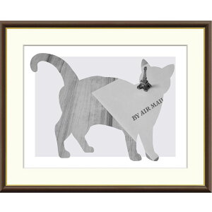 山口美咲 「Letter」 F8号(額外寸61x49cm) 高精彩工芸画 額付き 複製画 動物画 手紙 エアメール ネコのシルエット モダンアート おしゃれ