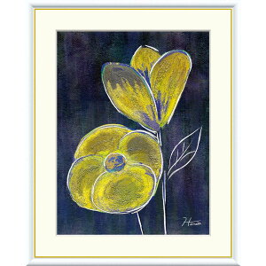 中野ひまり 「黄色い花」 F8号(額外寸61x49cm) 高精彩工芸画 額付き 複製画 静物画 モダンアート 紺色の背景 花瓶の花 おしゃれ