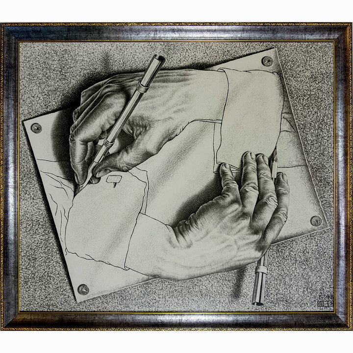 楽天市場】M・C・エッシャー 「描く手」 複製画 額付き 額装画 美術 