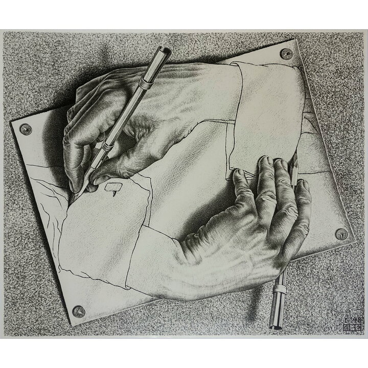 楽天市場】M・C・エッシャー 「描く手」 複製画 額付き 額装画 美術 