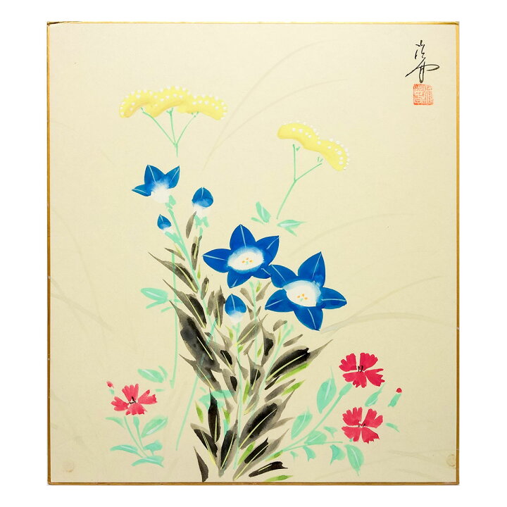 楽天市場】開運色紙 小林洛春 「春の野」 日本画 真筆 肉筆画 手描き 