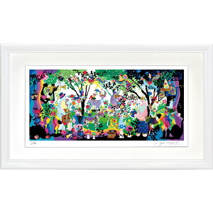 ★ ホラグチカヨ 「恋は夜からやってくる」 ジクレー版画 額付き 額装画 複製画 グラフィックアート ジークレー かわいい 作品 横長の絵 新築祝い 誕生日ギフト 【C6705】