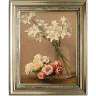 ★ アンリ・ファンタン＝ラトゥール 絵画 「バラと百合」 F6号 額入り 複製画 世界の名画 静物画 花の絵 …