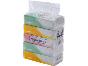 【レビュー投稿で100円OFFクーポン】マスコー製紙 ソフィアタッチピュア ソフトパックティシュ 200組 5個 ティッシュペーパー