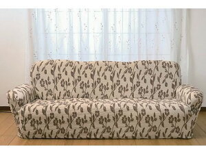 【レビュー投稿で100円OFFクーポン】【メーカー直送】ファミリー・ライフ タテヨコ伸縮フィット式ソファカバー リーフ柄 3人掛 ブラウン【代引不可】3人掛けソファカバー ソファ イスカバ