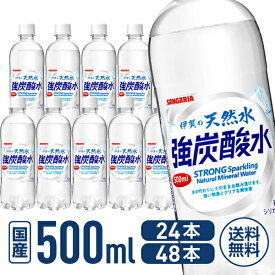 【マラソン限定★2000円クーポン&ポイント2倍】送料無料 日本サンガリア 伊賀の天然水 強炭酸水 500ml 24本 48本 スパークリングウォーター 国産 まとめ買い 箱買い 業務用 炭酸水 飲料