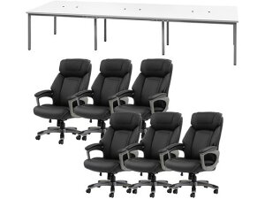 【レビュー投稿で100円OFFクーポン】【メーカー直送】Netforce フリーアドレスデスクランディチェアセット 6人用 WH/BK【代引不可】【お客様組立】幅 フリーアドレスデスク オフィスデスク 事