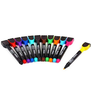 ホワイトボード マーカーペン 12色セット 消しゴム マグネット付き 水性 丸芯 ブラックボード用マーカー 持ち運び便利 家庭 オフィス 学校用 お絵描き マーカーペン