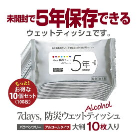 (10枚×10個) 5年保存対応 ウェットティッシュ大判 送料無料 7days 防災 備蓄 長期保存 ウェットタオル
