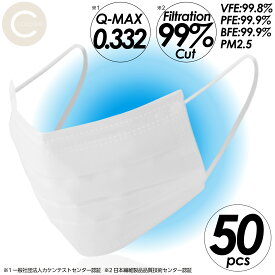 マスク 冷感 不織布 冷感マスク 冷感不織布マスク 50枚入り 接触冷感 BOX箱 Q-MAX0.332 3層構造 VFE取得 PFE BFE 高機能99％カットフィルター ふつうサイズ 累計販売数70000枚突破！